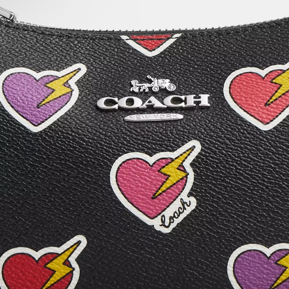 Coach NWT Black Shoulder Bag with Heart Design - Picture 7 of 12